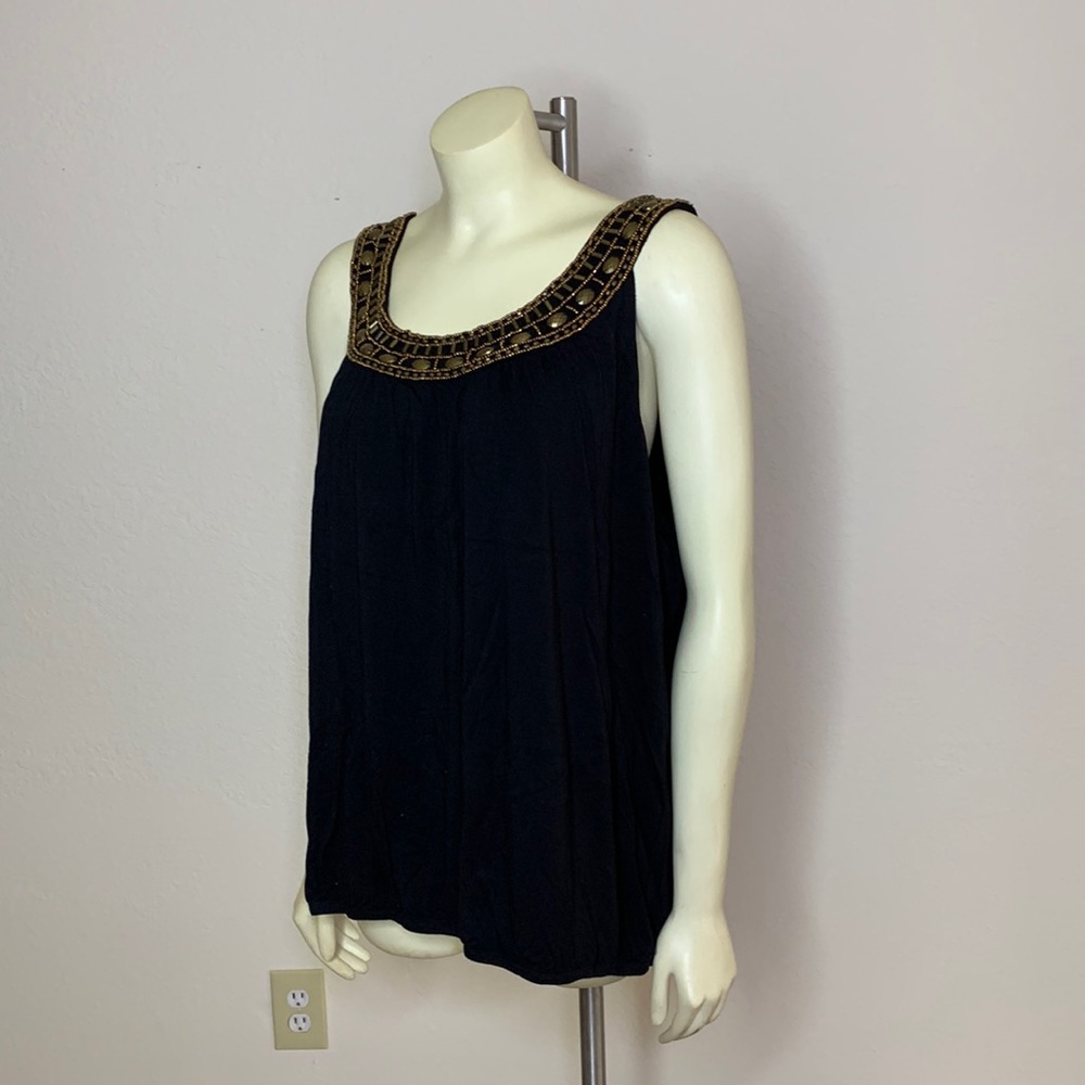 Grace Black Beaded Sleeveless Tank SZ XL